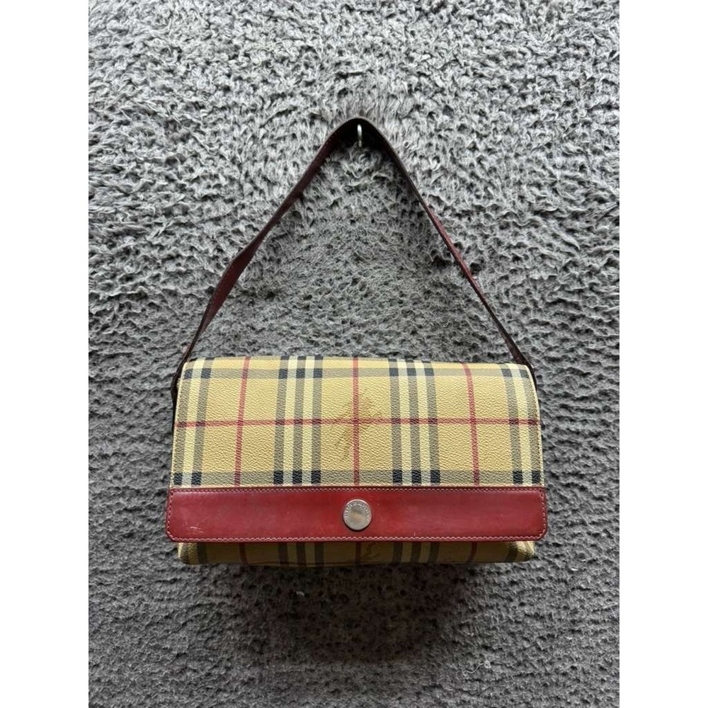 Vintage Burberry London Haymarket Check Coated Canvas Red Trim Shoulder Bag